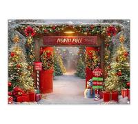 Luminora 7x5ft North Pole Red Wooden Door Santa's Home Backdrop Fairy Village Snowy Forest Reindeer Background Winter Merry Christmas Decor Party Photo Banner