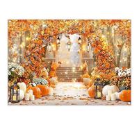 Luminora 7X5ft Orange Flower Arch Backdrop Autumn Pumpkin Maple Leaves Dreamy Wedding Background Harvest Kids Adults Decor Photo Banner Props