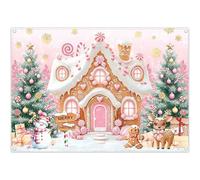 Luminora 7x5ft Pink Candy Gingerbread House Backdrop Winter Sweet Deer Snowman Merry Christmas Background Celebrate Festival Decor Photo Banner Props