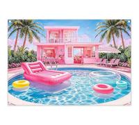 Luminora 7x5ft Pink Dream House Swimming Pool Backdrop Tropical Palm Tree Background Girls Summer Party Birthday Baby Shower Banner Decorations Vacation Photo Booth Props