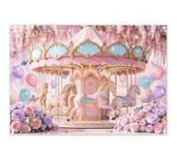 Luminora 7x5ft Pink Dreamy Carousel Playground Backdrop Wonderland Floral Balloon Background Carnival Decoration Kids Adults Photo Banner Props