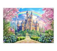 Luminora 7x5ft Pink Floral Castle Princess Rainbow Girl Birthday Backdrop