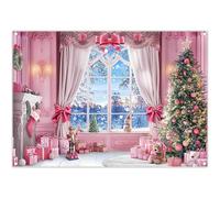Luminora 7x5ft Pink Merry Christmas Floor Windows Backdrop Pink Curtains Bow Cedar Forest Winter Gift Background Birthday Baby Shower Decor Party Photo Banner