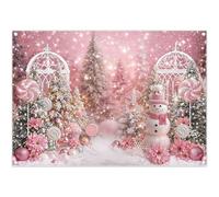 Luminora 7x5ft Pink Sweet Christmas Forest Backdrop Winter Snowman Xmas Trees Candy Flower Girl Background Cute Celebrate Festival Decor Photo Banner Props