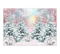 Luminora 7x5ft Pink Winter Snow Scene Pine Forest Backdrop Snowflakes Setting Sun Morning Mist Background Snowscape Path Christmas Decoration Photo Banner Props