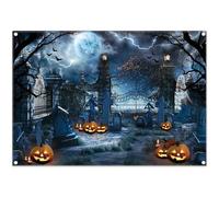 Luminora 7x5ft Polyester Fabric Scary Halloween Backdrop Horror Graveyard Full Moon Night Pumpkin Spooky Ghost Photography Background Holiday Party Decorations Photo Banner Props