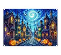 Luminora 7x5ft Polyester Halloween Creepy Night Backdrop Spooky Town Lantern Pumpkin Background Tapestry Halloween Themed Party Banner Decorations Photo Booth Props