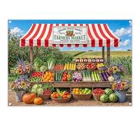 Luminora 7x5ft Polyester Summer Farmers Market Backdrop Rustic Farm Fresh Fruit Vegetable Background Organic Market Booth Kids Party Banner Decorations Photo Booth Props