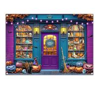 Luminora 7x5ft Purple Halloween Witch Retro Shop Backdrop Horror Pumpkin Lantern Black Cat Broom Background Magic Book Skull Head Decor Photo Banner Props