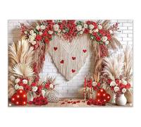 Luminora 7x5ft Red White Boho Valentine’s Day Backdrop Rose Heart Macrame Pampas Grass Brick Wall Background Wedding Engagement Decor Photo Banner Props