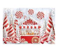 Luminora 7x5ft Red White Candy Shop Stand Backdrop Winter Xmas Ice Cream Gifts Snowy Candy Cane Outdoor Background Sweet Kids Festival Decor Photo Banner Props
