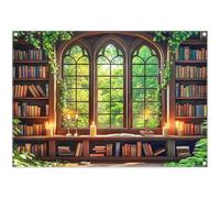 Luminora 7x5ft Retro Library Window Backdrop Rustic Wood Bookshelf Vines Background Office Class Party Teacher Student Study Decorations Photo Banner Props
