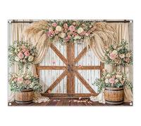 Luminora 7x5ft Romantic Rustic Barn Door Backdrop Valentine's Day Floral Vintage Curtain Background Anniversary Engagement Wedding Party Decoration Photo Banner Props