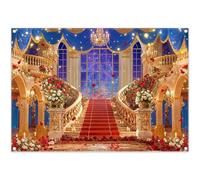 Luminora 7x5ft Royal Palace Ballroom Backdrop Luxury Red Carpet Floral Staircase Castle Background Kids Princess Party Decorations Photo Banner Props