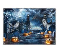 Luminora 7x5ft Scary Halloween Backdrop Horror Graveyard Ghost Pumpkin Skull Dark Cemetery Full Moon Night Background Kids Adults Decor Photo Banner Props
