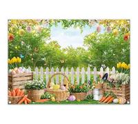 Luminora 7x5ft Spring Easter Garden Forest Backdrop Colorful Eggs Green Plants Fence Butterfly Background Countryside Party Decoration Kids Adults Photo Banner Props