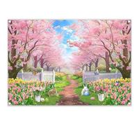 Luminora 7x5ft Spring Easter Pink Cherry Blossom Forest Backdrop Romantic Garden Tulip Bunny Floral Easter Eggs Background Party Decorations Photo Banner Props