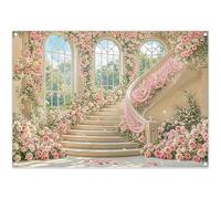 Luminora 7x5ft Spring Floral Staircase Backdrop Room Window Background Wedding Ceremony Anniversary Bridal Shower Engagement Women Girl Birthday Party Decorations Photo Banner Props