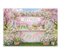 Luminora 7x5ft Spring Garden Tea Party Backdrop Afternoon Tea Time Flowers Let's Partea Dessert Background Girl Wedding Birthday Party Decoration Photo Banner Props