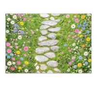Luminora 7x5ft Spring Green Grass Path Backdrop Garden Colorful Floral Stone Walkway Outside Background Kids Adults Party Decorations Photo Banner Props