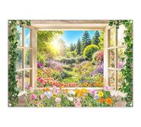 Luminora 7x5ft Spring Window Garden Backdrop Nature Landscape Green Plants Flowers Background Birthday Wedding Party Decoration Photo Banner Props