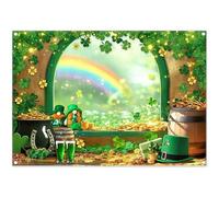 Luminora 7x5ft St. Patrick's Day Backdrop Green Clover Rainbow Leprechaun Gold Coin Beer Background Festival Holiday Party Decorations Photo Banner Props