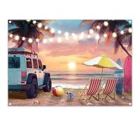 Luminora 7x5ft Summer Beach Backdrop Palm Trees Cars Surfboards Parasols Lounge Chairs Background Birthday Baby Shower Party Decorations Banner Photo Props