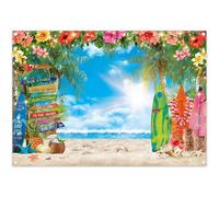 Luminora 7x5ft Summer Hawaii Sunshine Beach Backdrop Tropical Flowers Palm Leaves Surfboard Background Aloha Blue Sky Sea Party Decorations Photo Banner Booth