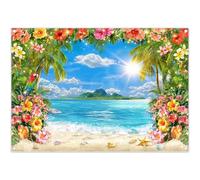 Luminora 7x5ft Summer Hawaiian Beach Photography Backdrop Tropical Palm Trees Floral Seaside Background Luau Aloha Party Decorations Photo Banner Props