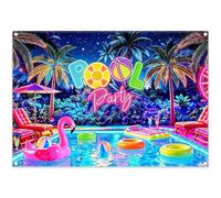 Luminora 7x5ft Summer Neon Lights Pool Tropical Palm Trees Backdrop