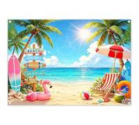 Luminora 7x5ft Summer Tropical Beach Backdrop Hawaiian Luau Palm Tree Flamingo Surfboard Blue Sky Ocean Background Holiday Party Banner Decorations Photo Booth Props