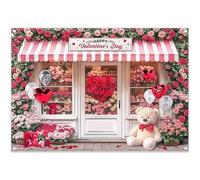 Luminora 7x5ft Valentine's Day Floral Shop Backdrop Rose Love Heart Balloons Toy Bear Gift Background Anniversary Engagement Wedding Party Decoration Photo Banner Props