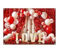 Luminora 7x5ft Valentine's Day Love Backdrop Red Pink Heart Balloons Arch Roses Background Wedding Engagement Anniversary Party Decor Photo Banner Props
