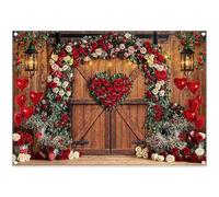 Luminora 7x5ft Valentine's Day Wooden House Backdrop Romantic White Rose Arch Love Heart Background Anniversary Engagement Wedding Party Decoration Photo Banner Props
