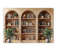 Luminora 7x5ft Vintage Arch Bookcase Backdrop School Library Office Wooden Bookshelf Green Plants Background Student Child Party Decorations Photo Studio Props