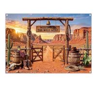 Luminora 7x5ft Wild West Desert Cowboy Backdrop Cacti Sunset Background | Polyester Fabric, Tapestry, Wooden Gate, Rustic Canyon Cactus, Western Themed Party, Banner Decorations, Photo Booth Props