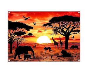 Luminora 7x5ft Wildlife at Sunset Backdrop African Savanna Deserts Leisurely Elephants Giraffes Monkeys Backgound Kids Birthday Travel Decoration Photo Banner Props