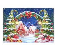 Luminora 7x5ft Winter Christmas Village Backdrop Santa's Home Bows Christmas Trees Snowman Background Kids Adults Holiday Party Decoration Photo Banner Props
