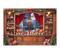Luminora 7x5ft Winter Christmas Window Sill Cabinet Backdrop Xmas Trees Curtains Teddy Bear Snowflake Gifts Background Christmas Eve Decor Photo Banner Props