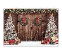Luminora 7x5ft Winter Rustic Christmas Wooden Barn Door Backdrop Snowy | Polyester Fabric, Trees Gifts Background, Family Happy New Year Party Supplies, Banner Decorations, Outdoor Photo Booth