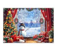 Luminora 7x5ft Winter Snow Scenery Forest Windowsill Backdrop Christmas Trees Snowman Snowflake Gifts Background Christmas Eve Decor Photo Banner Props