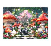 Luminora 7x5ft Wonderland Backdrop Fairy Tale Mushroom Forest Rabbit Trail Castle Background Girl Birthday Baby Shower Newborn Portrait Decorations Banner Prop