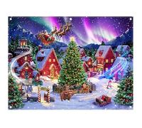 Luminora 8x6ft Arctic Christmas Town Backdrop Elf Santa's Home Aurora Polaris Fairy Wonderland Background Winter Snowman Sled Decoration Party Photo Banner