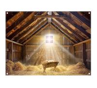 Luminora 8x6ft Birth of Jesus Barn Manger Backdrop Nativity Scene Medieval Renaiss Background Star of Bethlehem Christmas Decoration Party Photo Banner