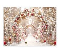 Luminora 8x6ft Bokeh Winter Red Candy Canes Arch Backdrop Christmas Trees Snowy Forest Gifts Background Merry Christmas Eve Decor Photo Banner Props