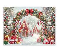 Luminora 8x6ft Christmas Arch Village Winter Xmas Trees Backdrop | Polyester Fabric, Tapestry, Snowy Candy Pattern, Celebrate Festival Party Supplies, Banner Decorations, Outdoor Photo Booth