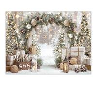 Luminora 8x6ft Christmas Gold White Winter Xmas Trees Gifts Snowy Backdrop | Polyester Fabric, Tapestry, Pure Holy Pattern, Celebrate Festival Party Supplies, Banner Decorations, Outdoor Photo Booth