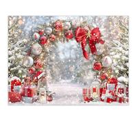 Luminora 8x6ft Christmas Wreath Arch Blur Effect Backdrop Winter Red Bow Snow Xmas Trees Snowflake Background Kids Celebrate Festival Decor Photo Banner Props