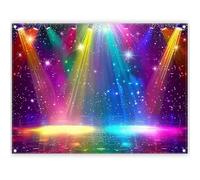 Luminora 8x6ft Fabric Disco Rainbow Stage Backdrop 70s 80s 90s Vintage Music Club Dance Background Rock Glow Neon Lights Party Decorations Photo Banner Props