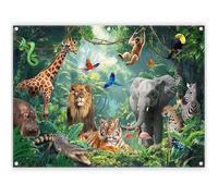 Luminora 8x6ft Fabric Jungle Safari Backdrop Tropical Rainforest Animals Photography Background Wild Decorations Kids Birthday Party Photo Banner Props